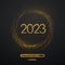 Happy New 2023 Year. Golden metallic luxury numbers 2023 with loading bar on shimmering background. Bursting backdrop with