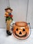 Happy New England fall season, scarecrows and pumpkin jack o lanterns