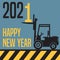 Happy New Year 2001 greeting card - fork lift truck at work