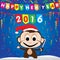 Happy New Year 2016 Party Card and Monkey on blue background.