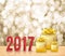 Happy new year 2017 3d rendering red glitter word and golden p