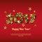 Happy New Year 2017 greeting card with golden numbers. Holiday red glowing background.