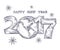 Happy New Year 2017 sketch globe outline drawing.