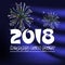 Happy new year 2018 on blue navy abstract color background with fireworks eps10