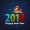 Happy new year 2018 christmas background with dog jumping on 3d colorful numbers