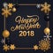 Happy New Year 2018 hand written lettering with golden decoration ornament.