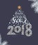 Happy New Year 2018 lettering text. Christmas tree decoration template mockup greeting card