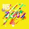 Happy New Year 2018 paper greeting card. Multicolor numbers with motion dynamic texture.