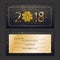 Happy New Year 2018 party card. Greting VIP celebrate New Year personal invitation Sparkling golden snowflake with