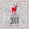 Happy new year 2018 silver card with glitter red reindeer