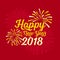 Happy new year 2018 text and firework on red backgroumd vector design