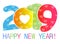 Happy New Year 2019 card and greeting text design with hearts for lovers