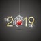 Happy New Year 2019 Christmas ball red gold black background