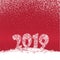 Happy New Year 2019. Snow winter holiday red background.