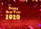 Happy new year 2020 3d rendering at perspective red sparkling glitter with colorful confetti,Holiday greeting card design