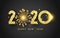 Happy New Year 2020. Background with shining numerals and fireworks. New year and Christmas card illustration on black