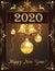 Happy New Year 2020 - classic greeting card with brown and golden background