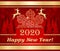 Happy New Year 2020 - classic greeting card with red and golden background