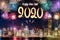 Happy new year 2020 firework over cityscape building near sea at night time celebration,mock up Banner for advertise on social