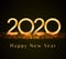 Happy New Year 2020 golden numbers design on abstract black background with glitter lights, flare and bokeh effect.