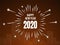 Happy New Year 2020 letter modern style in brown background with building and splashing fireworks for celebrating new year moments