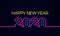 Happy New Year 2020 poster celebration with glowing neon light effect on dark blue brick background vector illustration