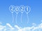 Happy new year 2021 balloon cloud shape on blue sky