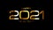 Happy New Year 2021 bright golden text with looping light glowing effect animation on black. 4K 3D seamless loop typography design