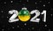 Happy new Year 2021, flag of Saskatchewan on a christmas toy, decorations isolated on dark background. Creative christmas concept