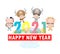 Happy New Year 2021 kids background, cute kids wearing cow animal costumes isolated on background, Little children in their ox