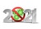 Happy New Year 2021 number with coronavirus COVID-19 epidemic stop sign.