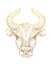Happy New Year 2021 of the Ox, Ox-Taurus. Golden linear drawing on a white background, tarot, tattoo, chinese horoscope, astrology