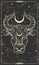 Happy New Year 2021 of the Ox, Ox-Taurus. Linear drawing on a black background, tarot, tattoo, chinese horoscope, astrology and