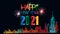 Happy new year  2021 text - Sketch Building In The City Clip Art, Vector Images & Illustrations with Colorful