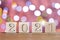 Happy new year 2021. Wooden cubes with numbers. Year of the bull