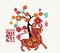 Happy new year 2021 zodiac Ox. Lunar new year tree with blossom Chinese translation Happy chinese new year 2021, year of ox