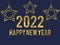 Happy New Year 2022 Golden Glitter Stars illustration On Pattern Blue Background.