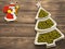 Happy New Year 2022. New Year\\\'s green peas in saucers in the form of a Christmas tree. with white numbers 2022