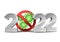 Happy New Year 2022 number with coronavirus COVID-19 epidemic stop sign.