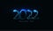Happy New Year 2022 numbers Realistic blue lightning on black background for brochure, greeting card or calendar cover