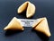 Happy New Year 2023 A.D. MMXXIII. Cracked Chinese fortune cookie with message