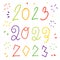 Happy new year 2023 doodle hand-drwan for celebration, card, poster, greeting