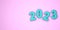 Happy New Year 2023. Festive 3D illustration of numbers of stained glass in blue on a pink background of numbers 2023