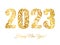 Happy New Year 2023. Golden numbers with made in floral ornament isolated on a white background.