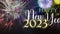Happy new year 2023 motion graphics. New year wish animation. New year 2023 celebrations. Explosions with fireworks year 2023