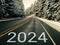 Happy New Year 2024 On Beautiful Highway Road And Greeting Card.