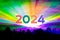 Happy new year 2024 colored laser show party people crowd