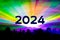 Happy new year 2024 colorful laser show party people crowd