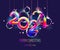 Happy New Year 2024 .Colorful number with iridescent Christmas decoration