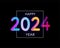 Happy new year 2024 future metaverse neon text neon with metal effect, numbers and futurism lines. Vector greeting card